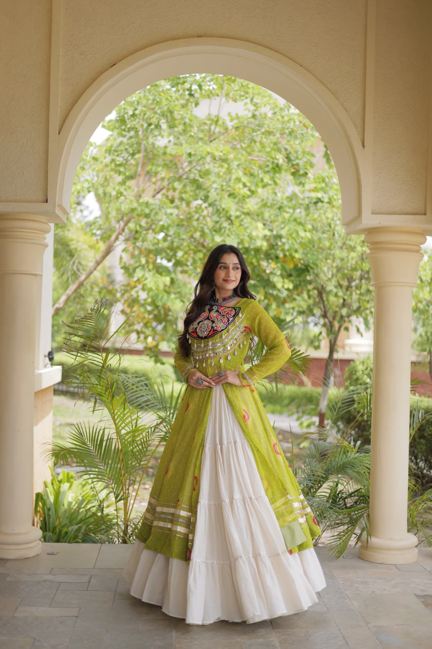 Navratri Special Kora Cotton Lehenga with Bandhani Print Kurti