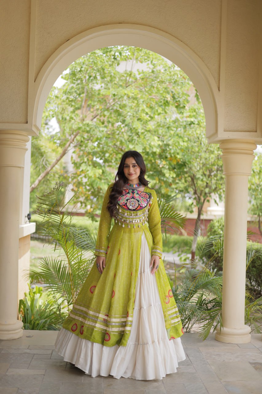Navratri Special Kora Cotton Lehenga with Bandhani Print Kurti
