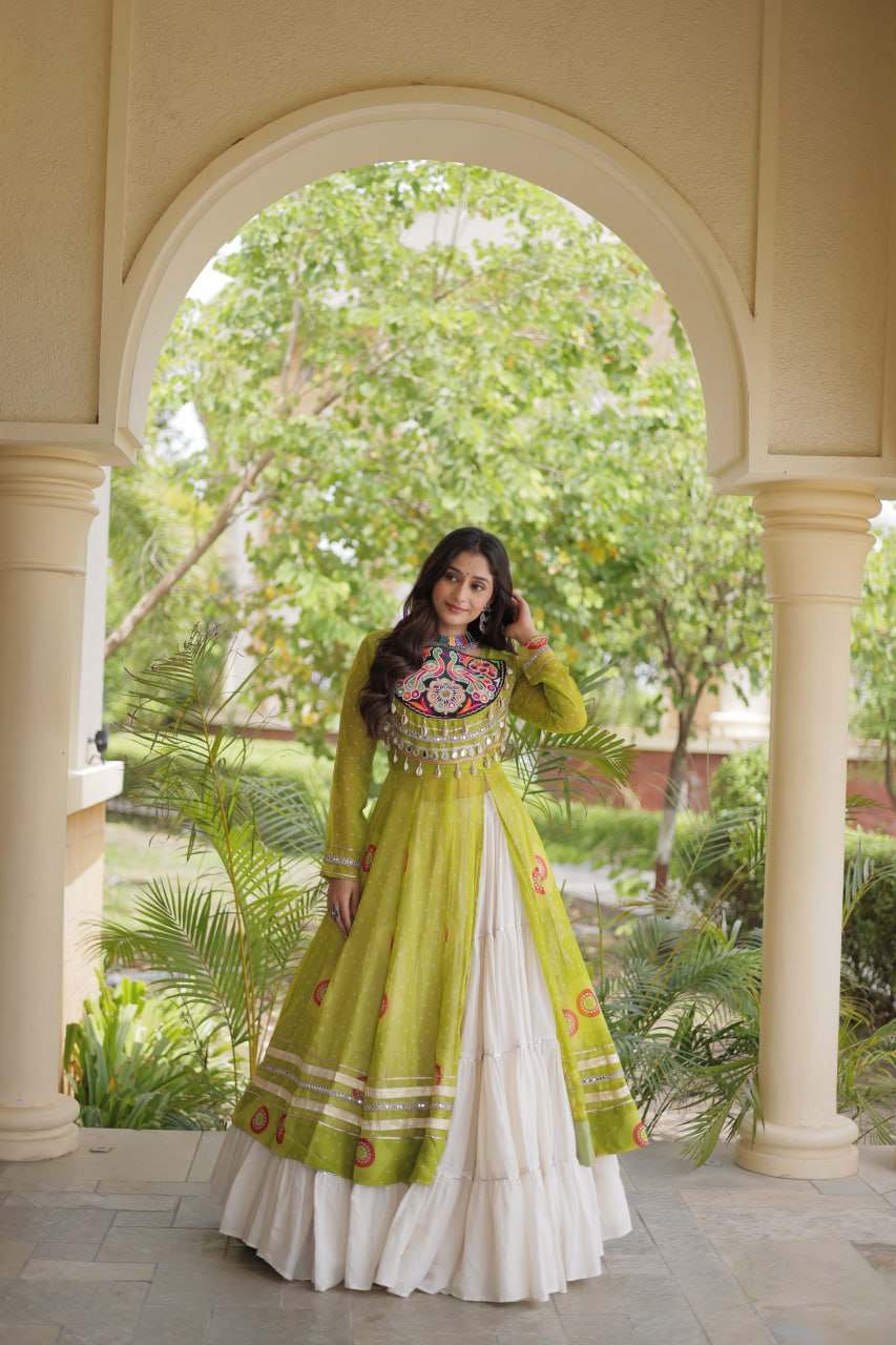 Navratri Special Kora Cotton Lehenga with Bandhani Print Kurti