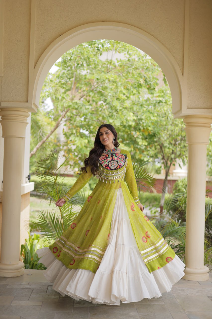 Navratri Special Kora Cotton Lehenga with Bandhani Print Kurti