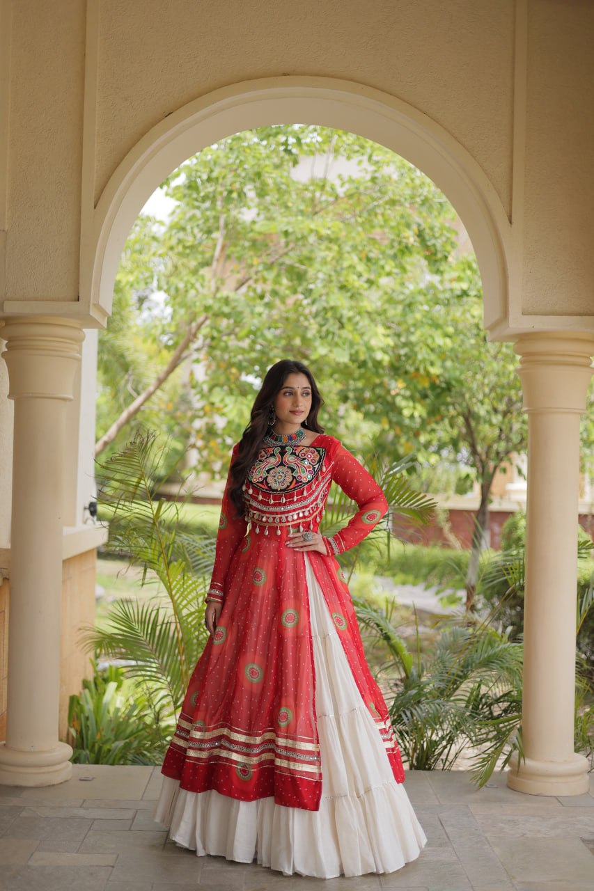Navratri Special Kora Cotton Lehenga with Bandhani Print Kurti