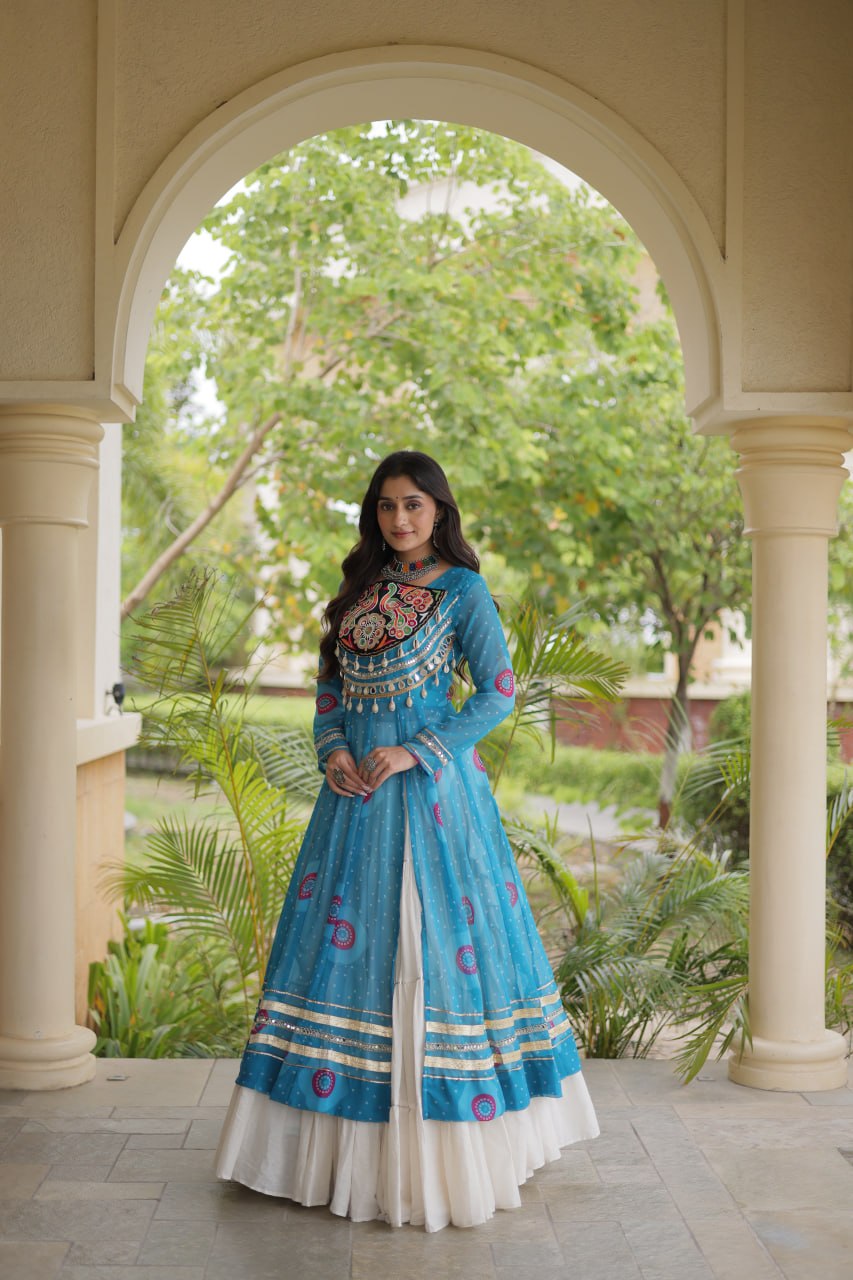 Navratri Special Kora Cotton Lehenga with Bandhani Print Kurti