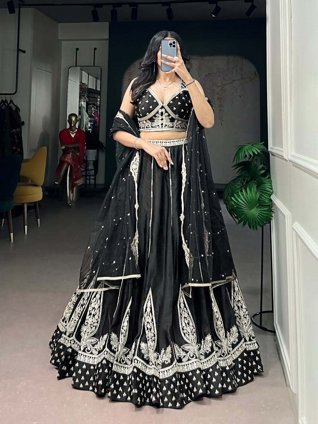 Black Naysha Silk Embroidered Lehenga Choli