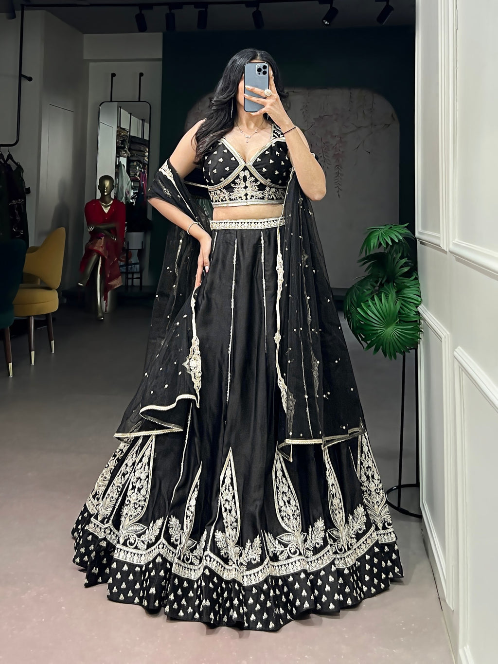 Black Naysha Silk Embroidered Lehenga Choli