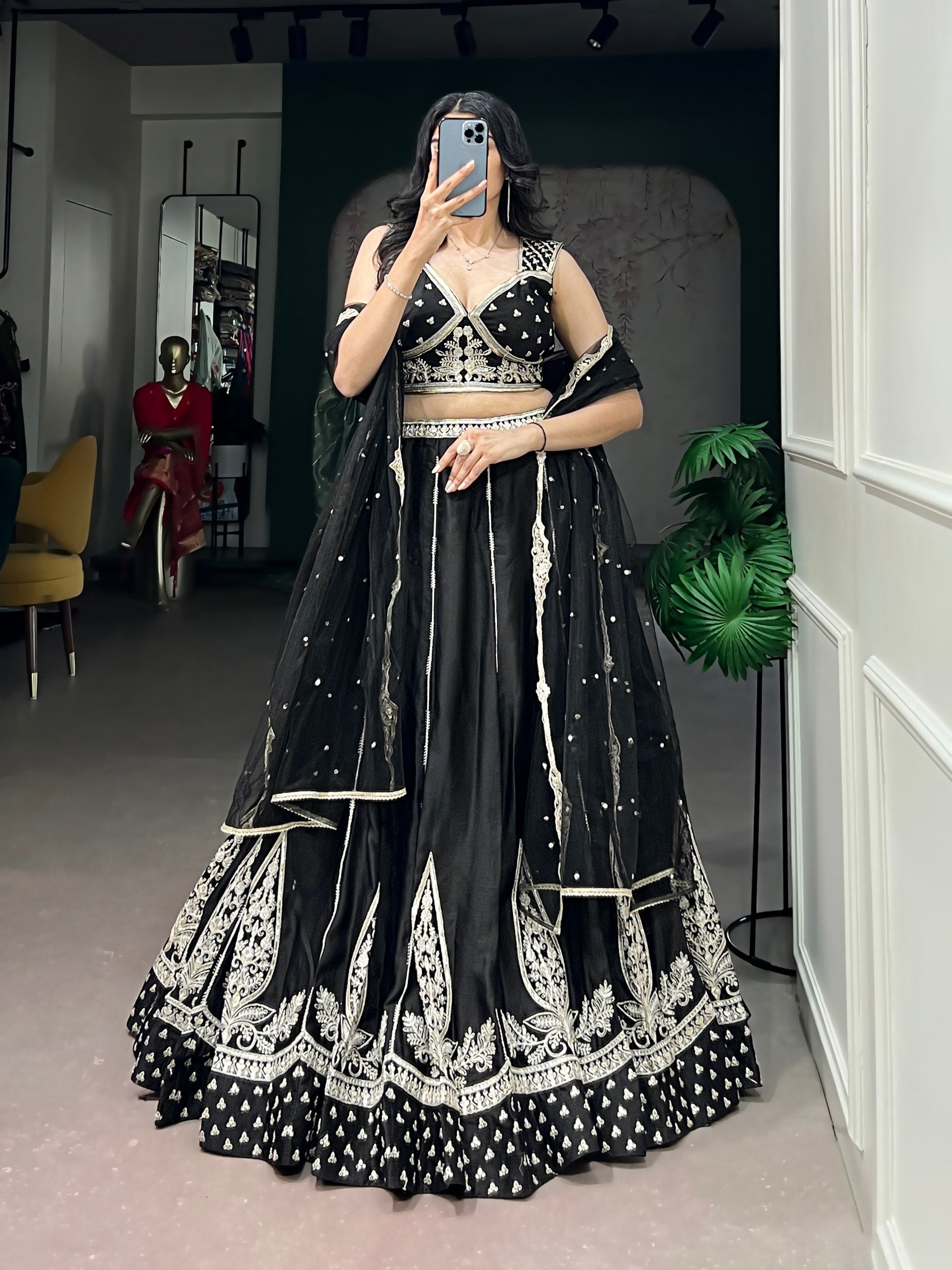 Black Naysha Silk Embroidered Lehenga Choli