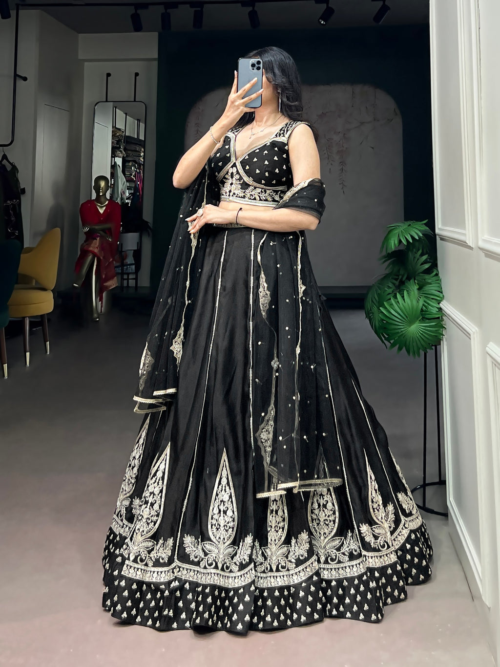 Black Naysha Silk Embroidered Lehenga Choli