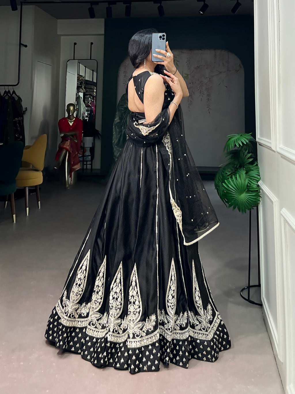 Black Naysha Silk Embroidered Lehenga Choli