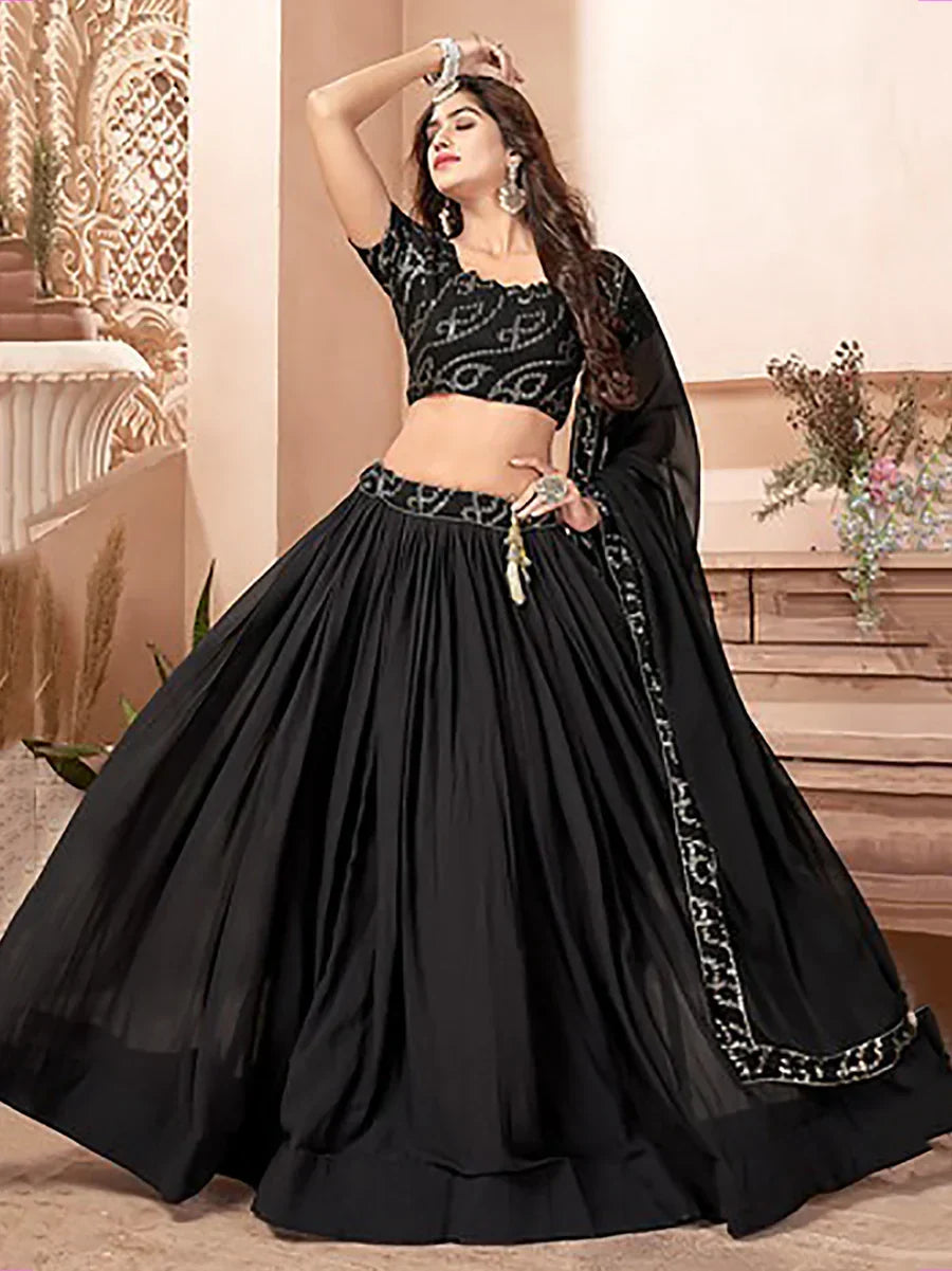 Captivating Black Georgette Party Wear Lehenga Choli With Dupatta