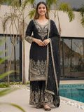 Black Incredible Embroidered Chinon Festival Wear Palazzo Suit