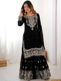 Black Attractive Embroidered Georgette Festival Wear Sharara Suit
