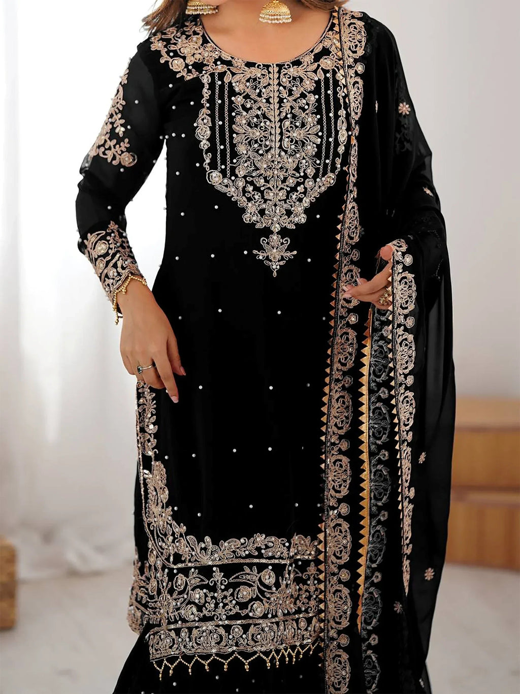 Black Attractive Embroidered Georgette Festival Wear Sharara Suit