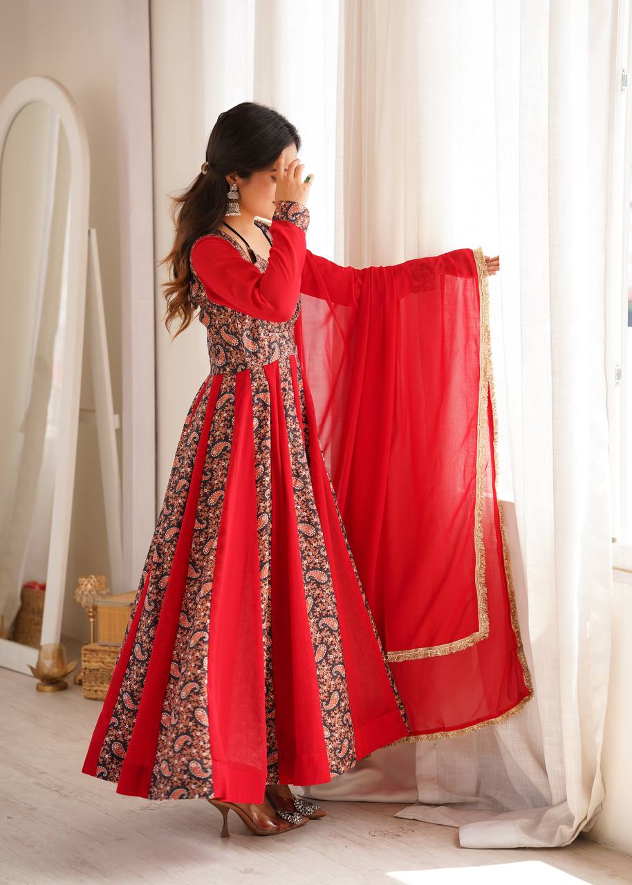 Blooming Georgette Kali Gown with Embroidered Mall-Berry
