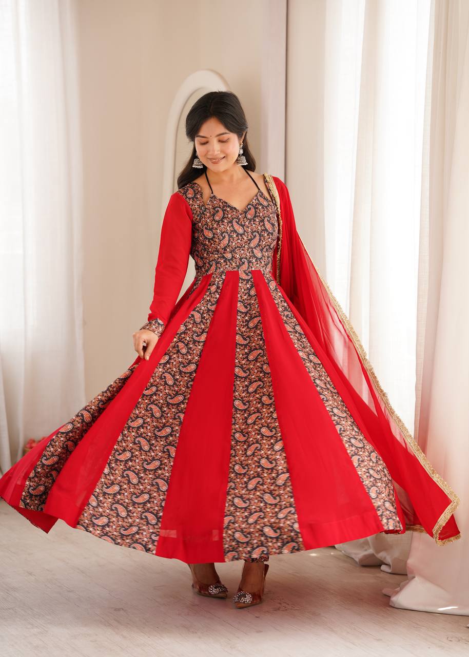 Blooming Georgette Kali Gown with Embroidered Mall-Berry