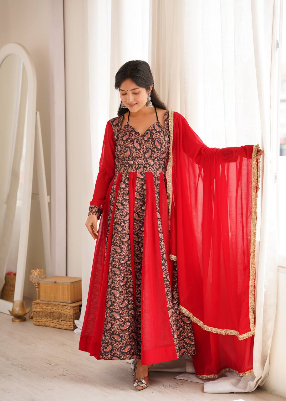 Blooming Georgette Kali Gown with Embroidered Mall-Berry