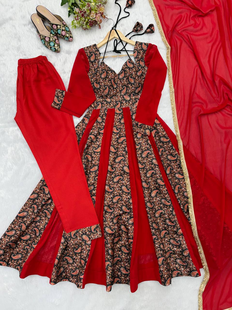 Blooming Georgette Kali Gown with Embroidered Mall-Berry