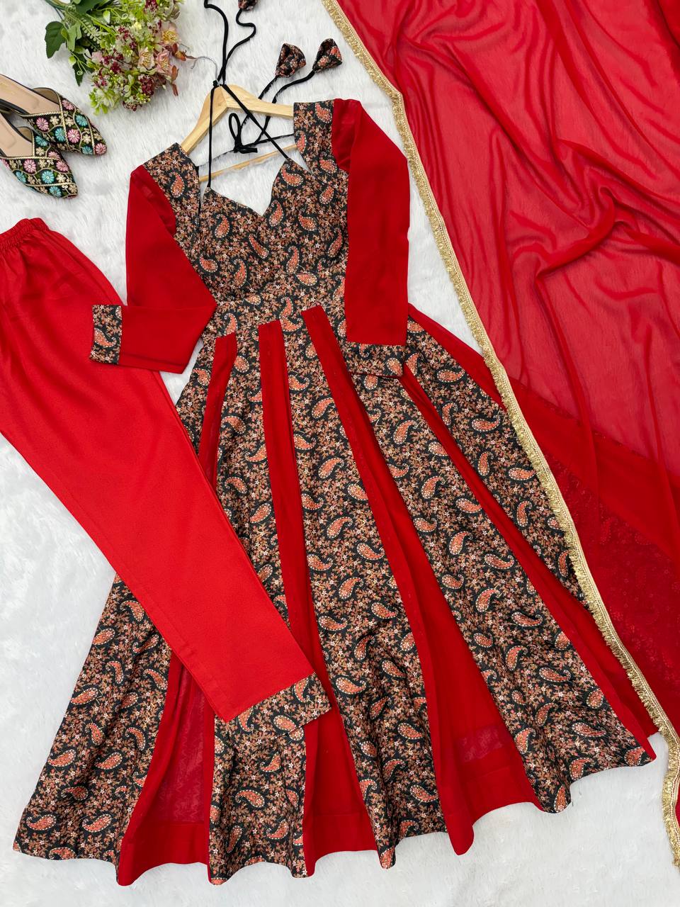 Blooming Georgette Kali Gown with Embroidered Mall-Berry