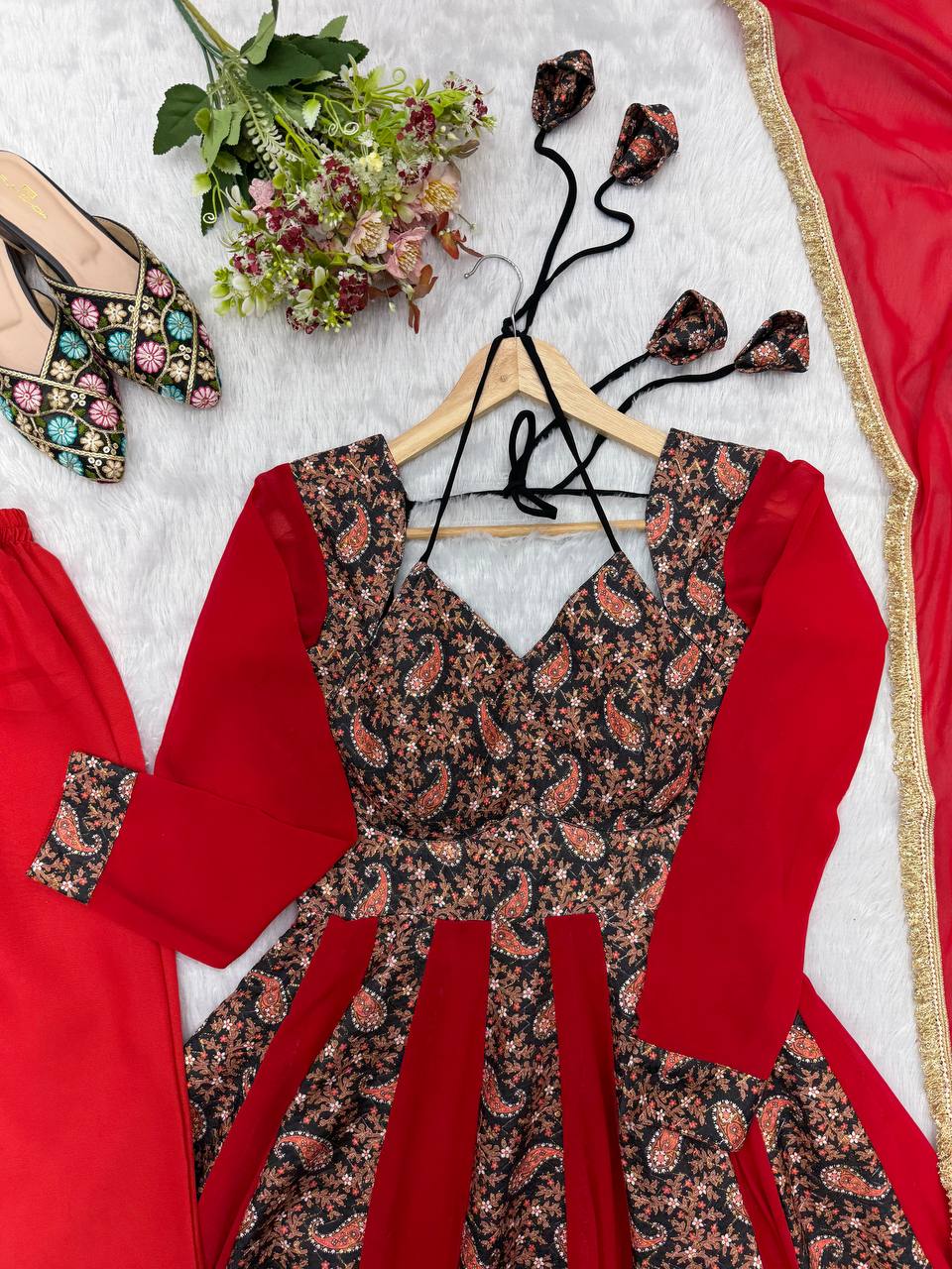 Blooming Georgette Kali Gown with Embroidered Mall-Berry