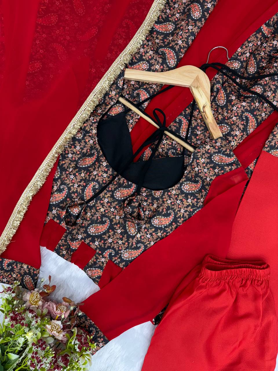 Blooming Georgette Kali Gown with Embroidered Mall-Berry
