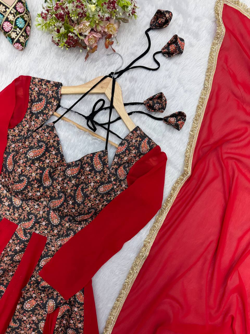 Blooming Georgette Kali Gown with Embroidered Mall-Berry