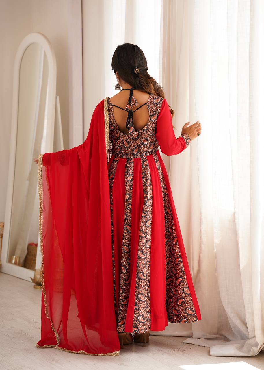 Blooming Georgette Kali Gown with Embroidered Mall-Berry