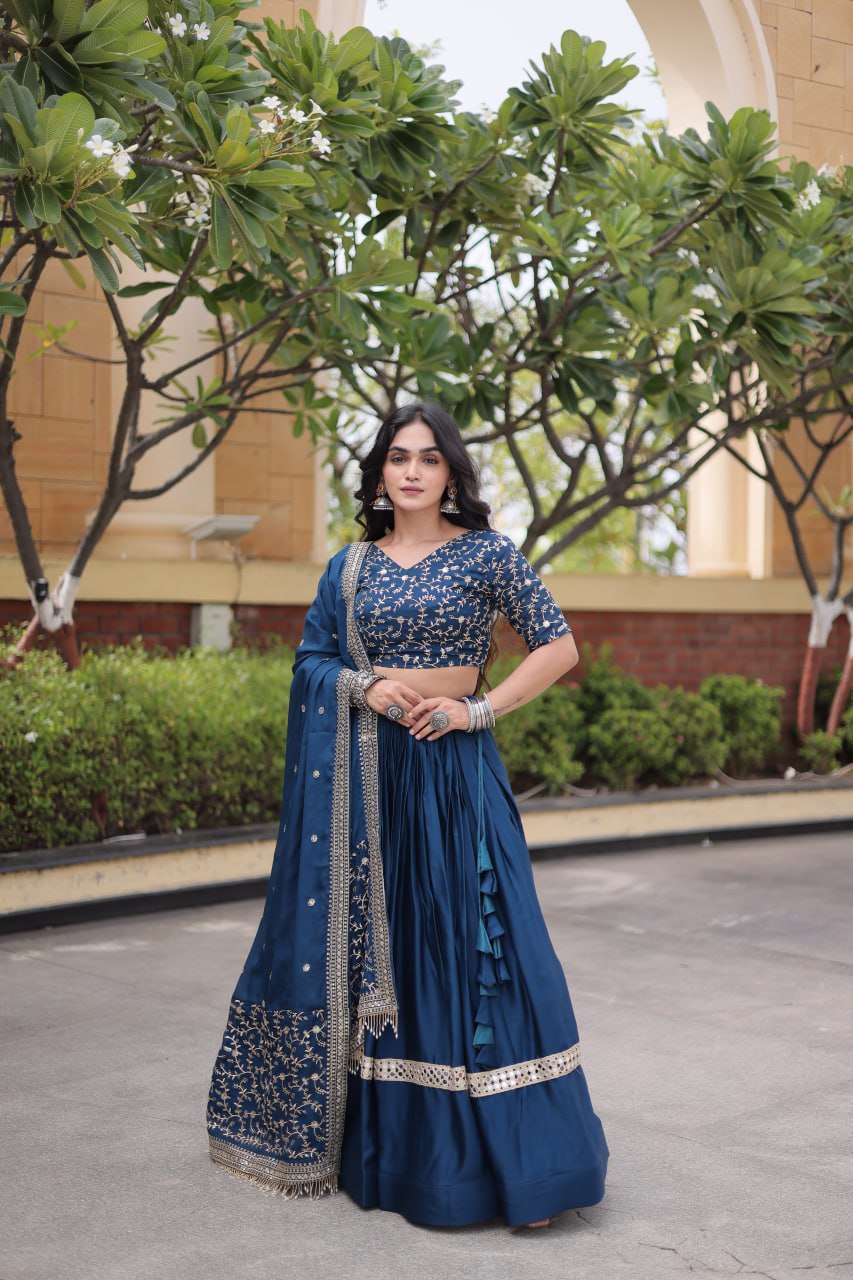 Glory Satin Embroidered Zari Sequins Work Lehenga Choli