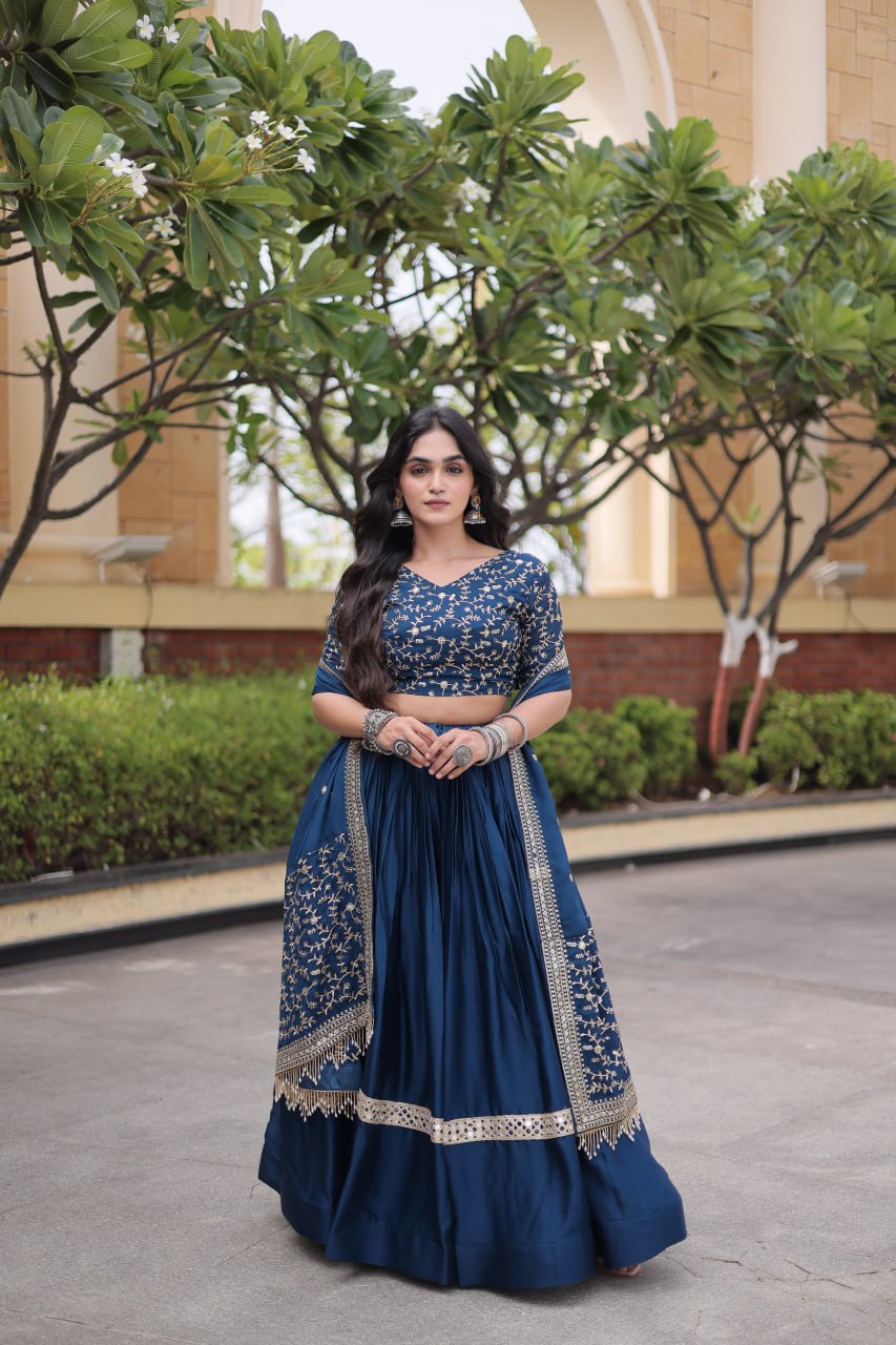 Glory Satin Embroidered Zari Sequins Work Lehenga Choli