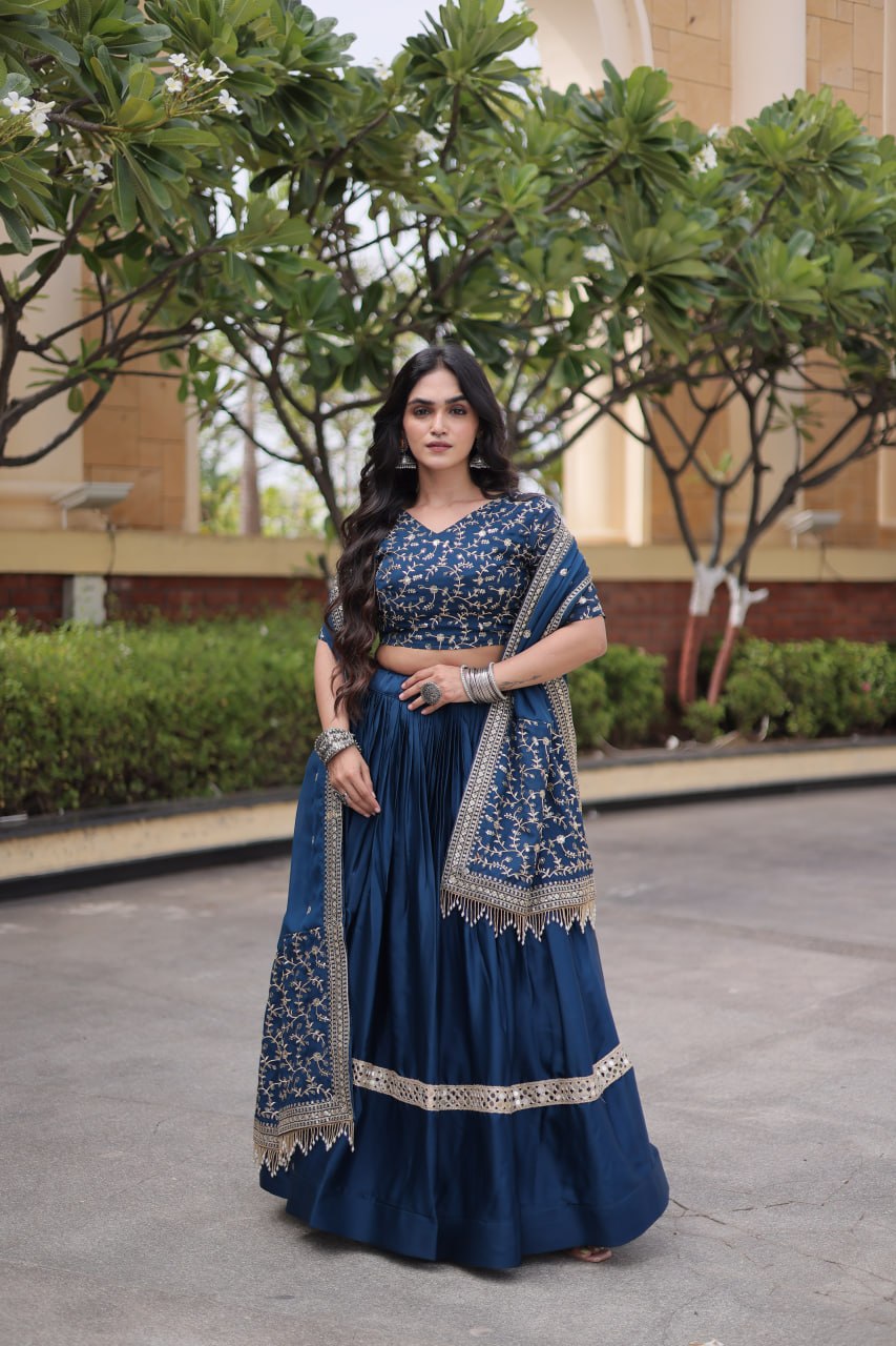 Glory Satin Embroidered Zari Sequins Work Lehenga Choli