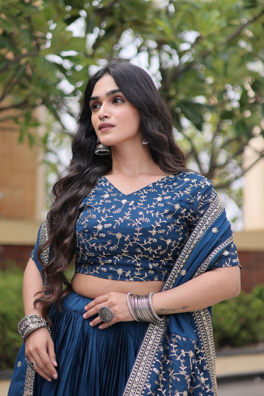 Glory Satin Embroidered Zari Sequins Work Lehenga Choli