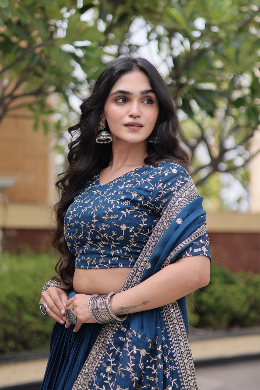 Glory Satin Embroidered Zari Sequins Work Lehenga Choli