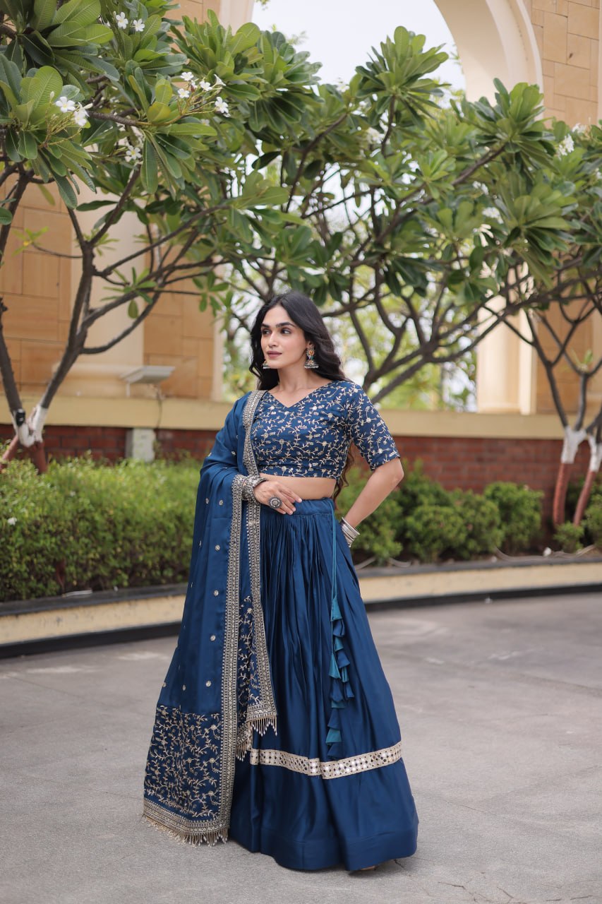 Glory Satin Embroidered Zari Sequins Work Lehenga Choli