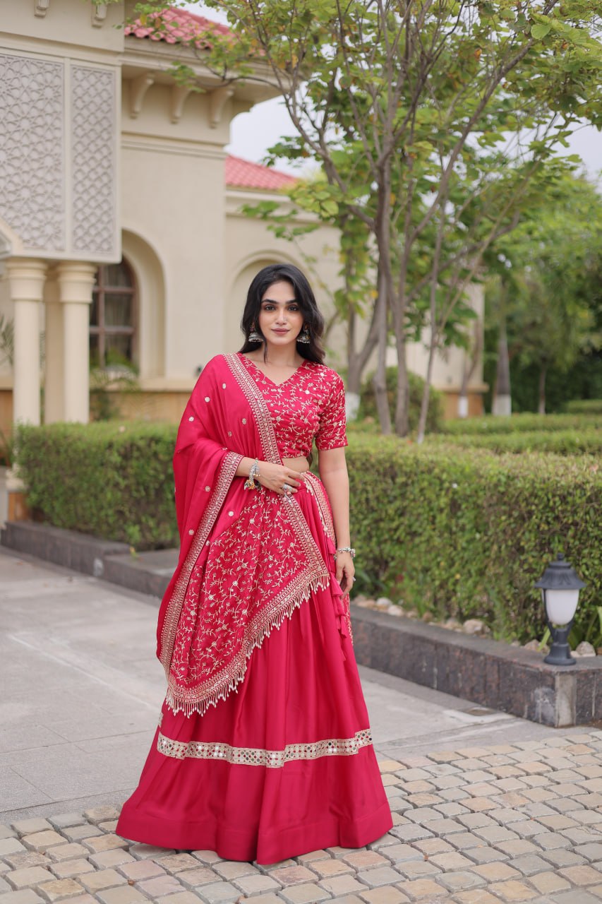Glory Satin Embroidered Zari Sequins Work Lehenga Choli
