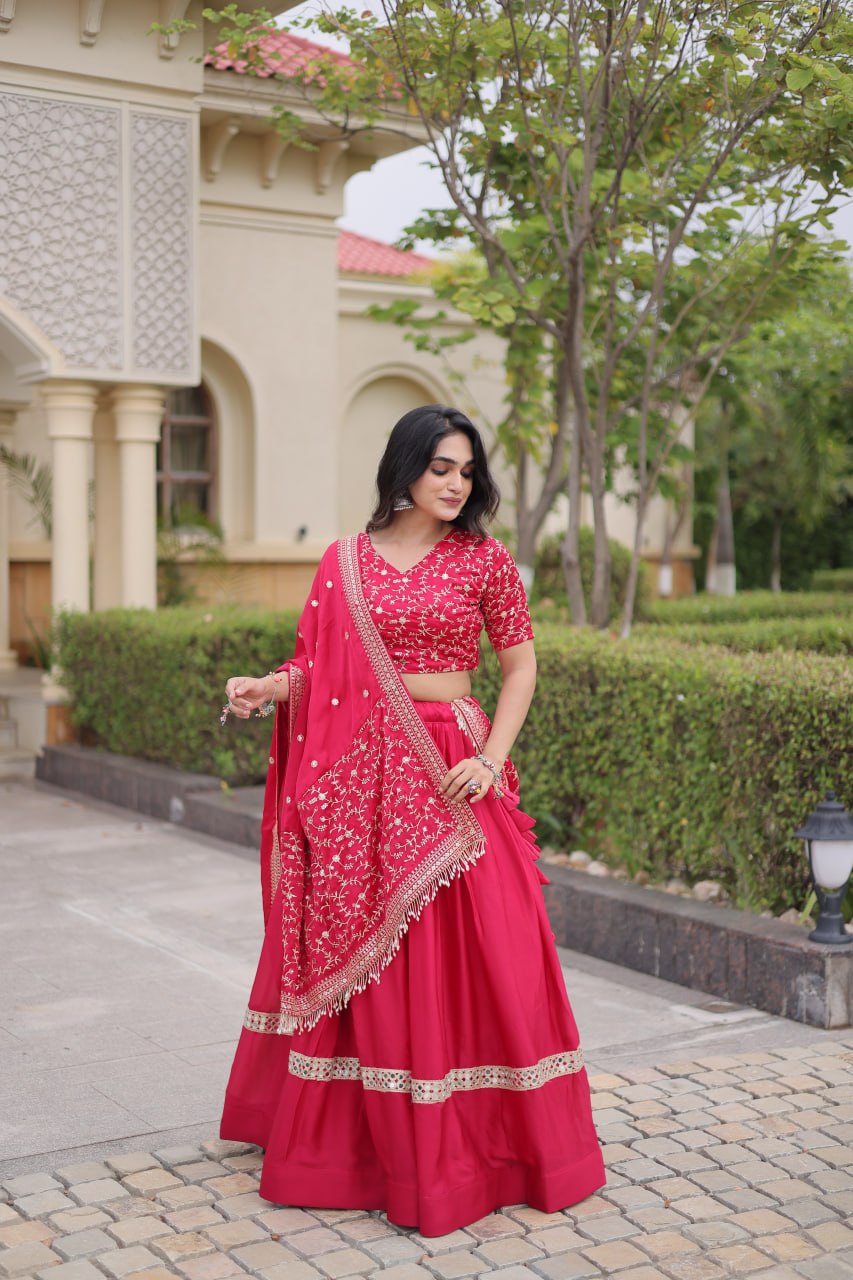 Glory Satin Embroidered Zari Sequins Work Lehenga Choli