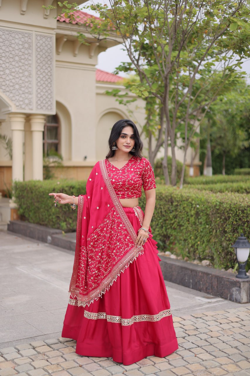 Glory Satin Embroidered Zari Sequins Work Lehenga Choli