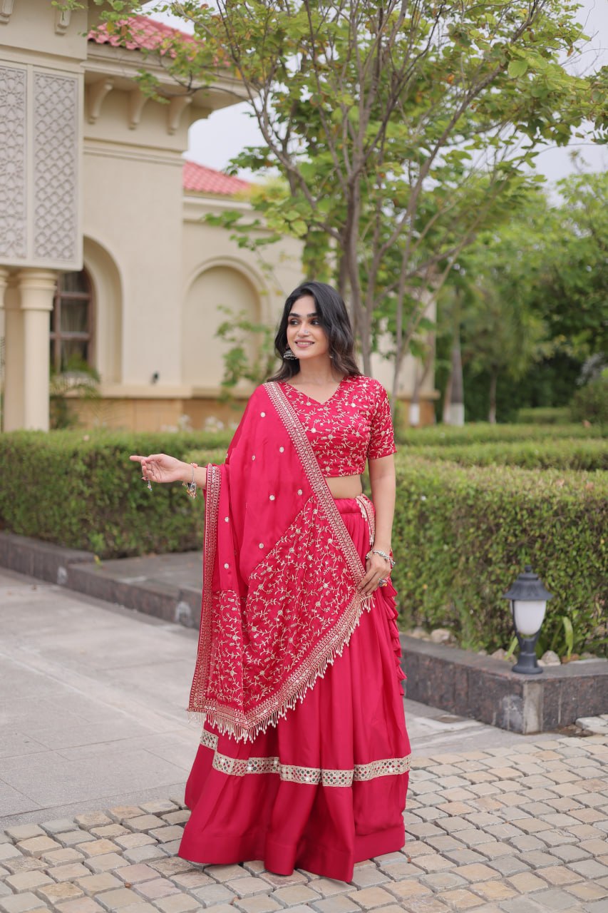 Glory Satin Embroidered Zari Sequins Work Lehenga Choli