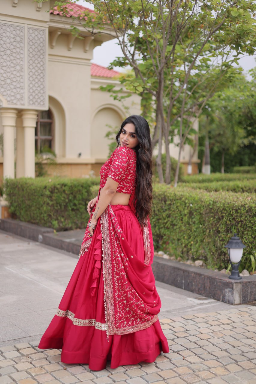 Glory Satin Embroidered Zari Sequins Work Lehenga Choli