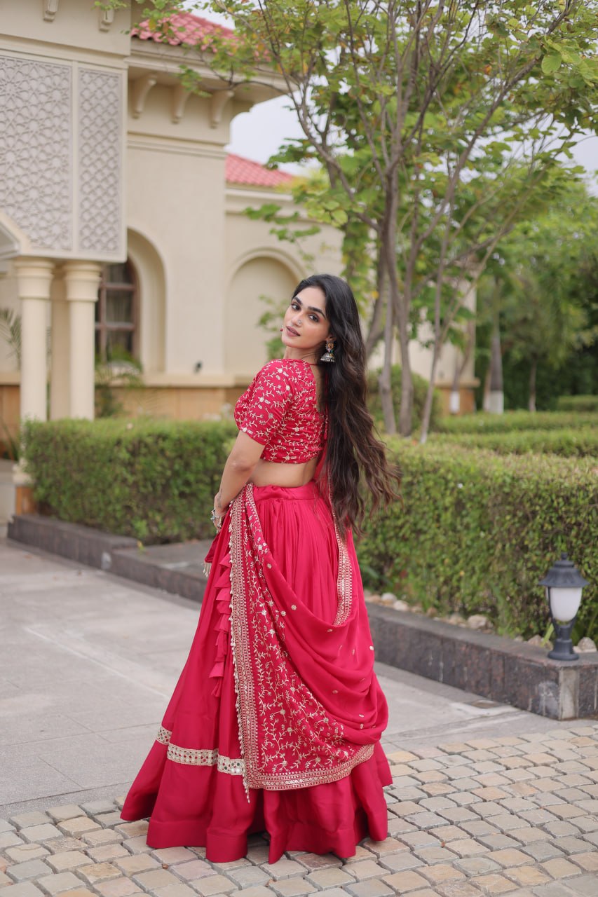 Glory Satin Embroidered Zari Sequins Work Lehenga Choli