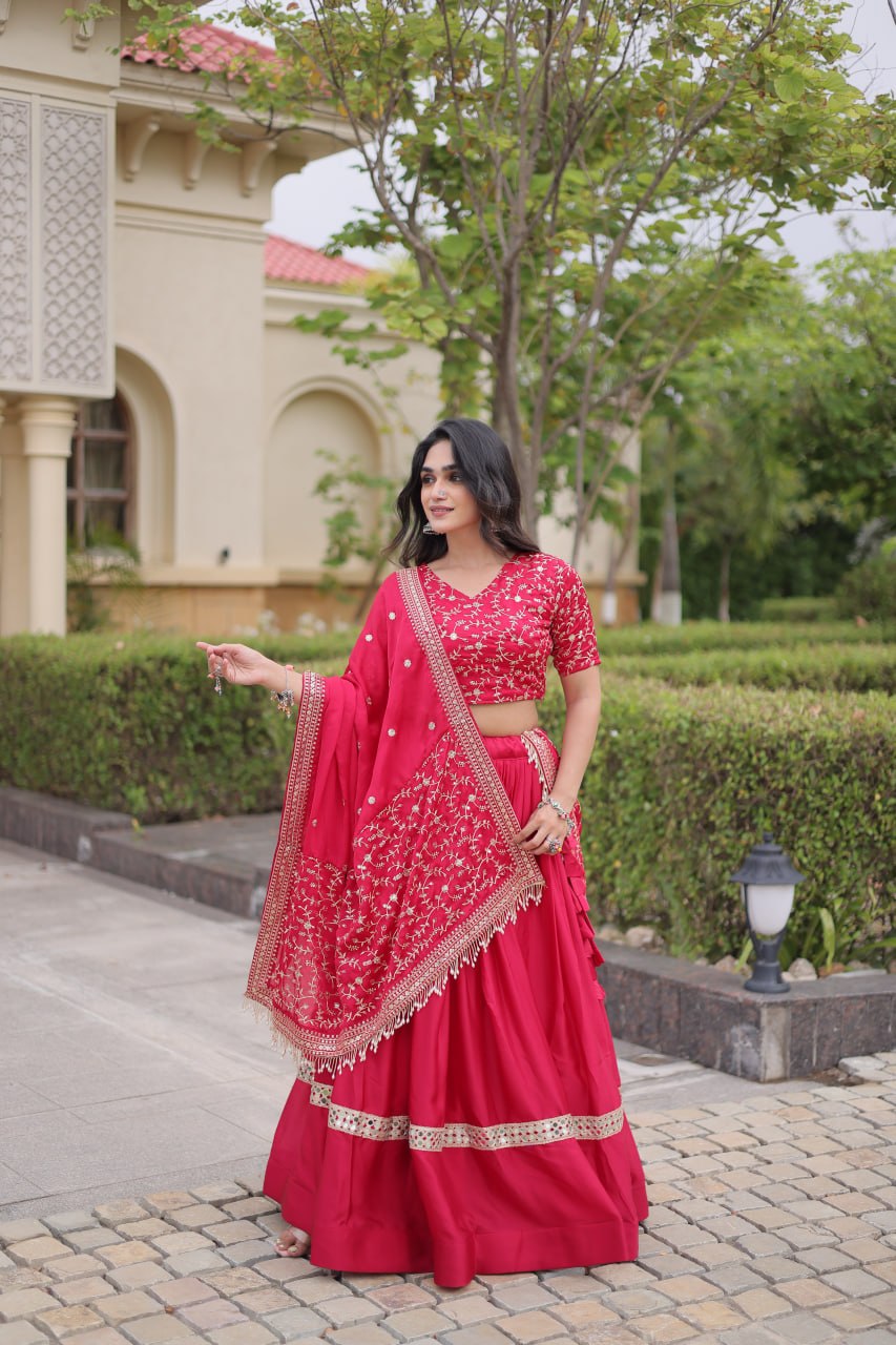 Glory Satin Embroidered Zari Sequins Work Lehenga Choli