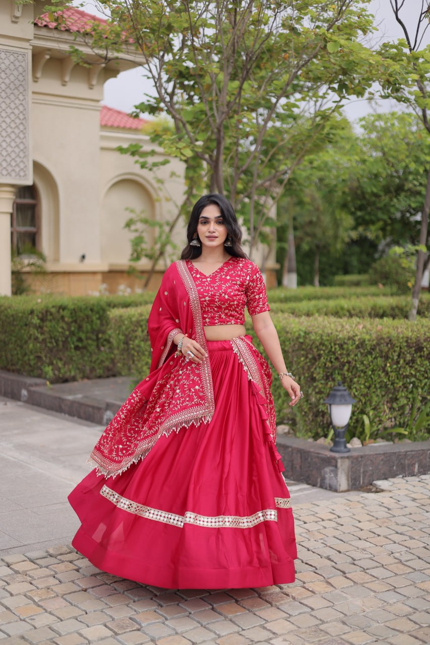 Glory Satin Embroidered Zari Sequins Work Lehenga Choli