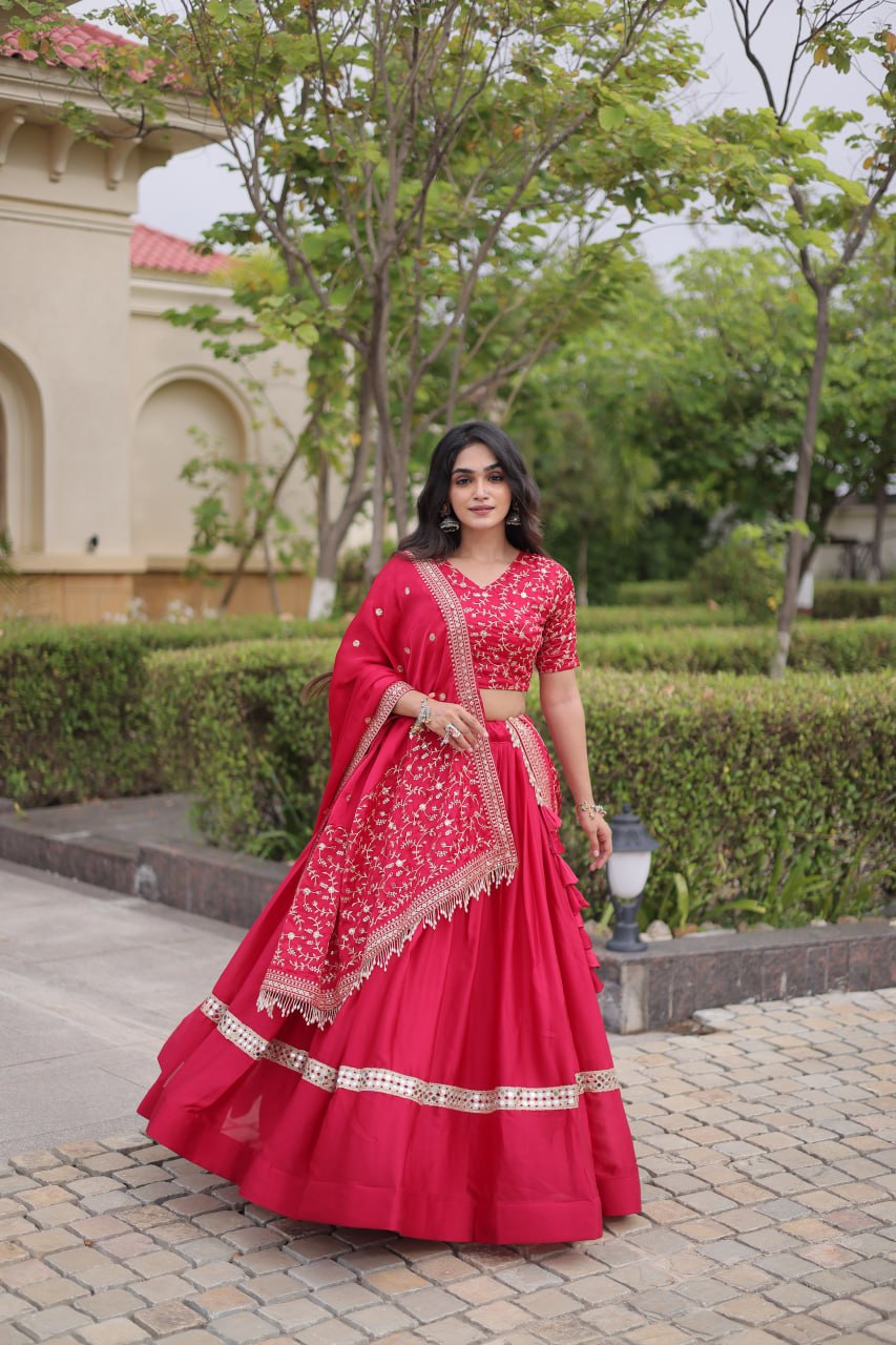 Glory Satin Embroidered Zari Sequins Work Lehenga Choli