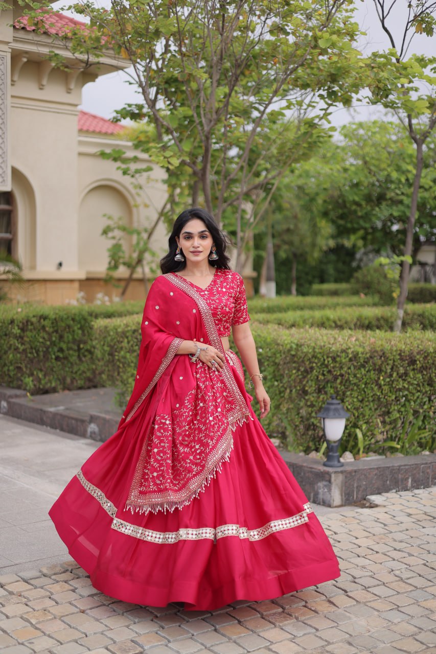Glory Satin Embroidered Zari Sequins Work Lehenga Choli