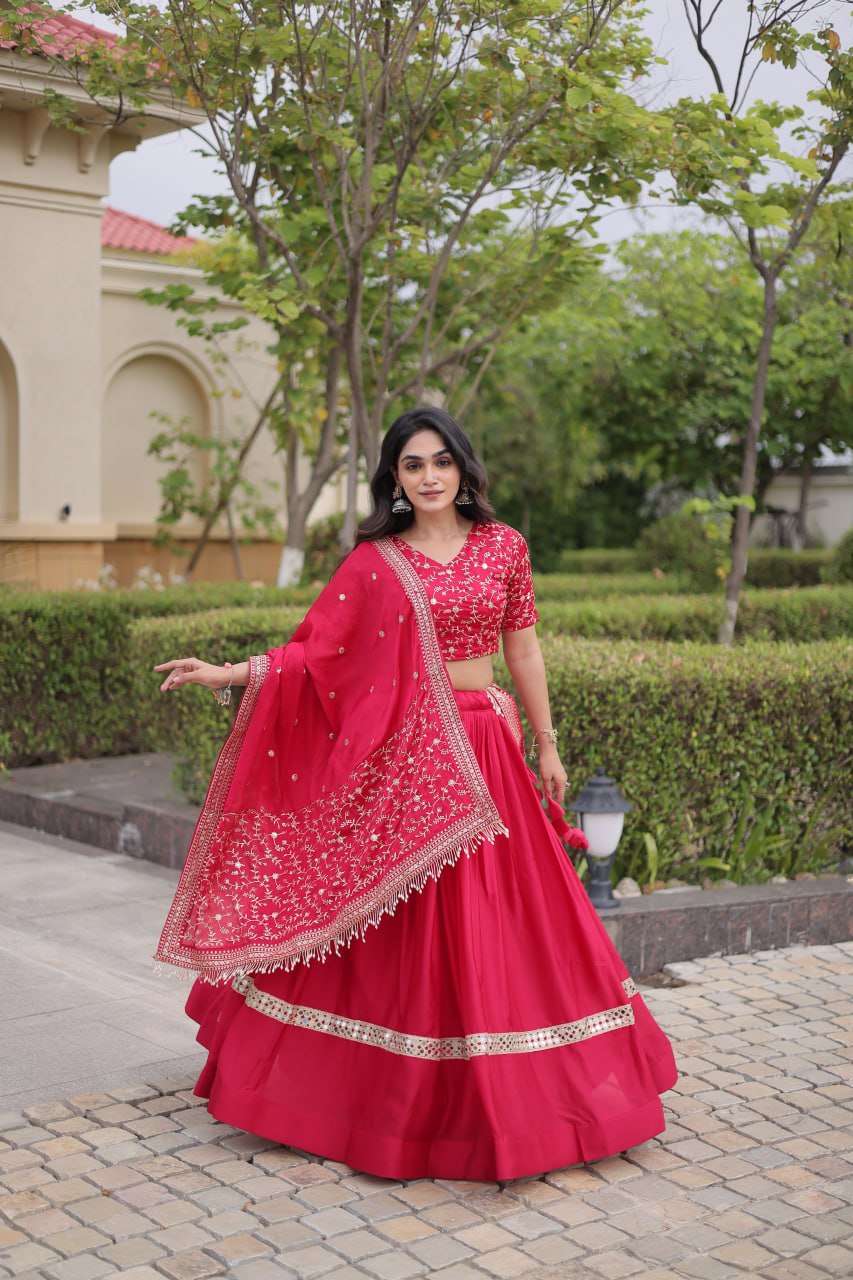 Glory Satin Embroidered Zari Sequins Work Lehenga Choli