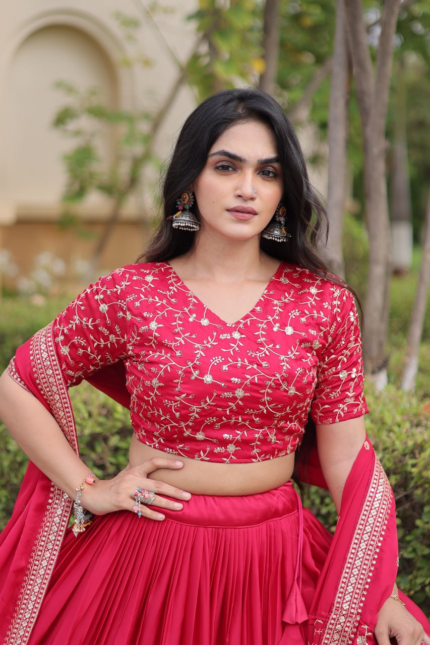 Glory Satin Embroidered Zari Sequins Work Lehenga Choli