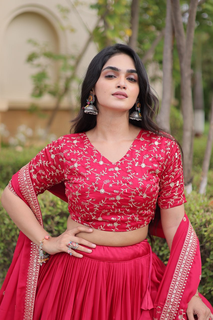 Glory Satin Embroidered Zari Sequins Work Lehenga Choli