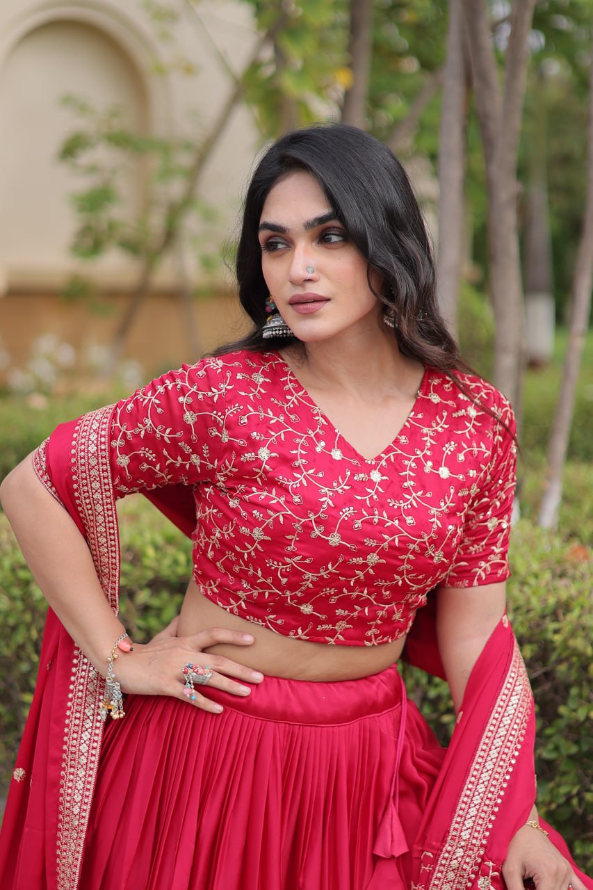 Glory Satin Embroidered Zari Sequins Work Lehenga Choli