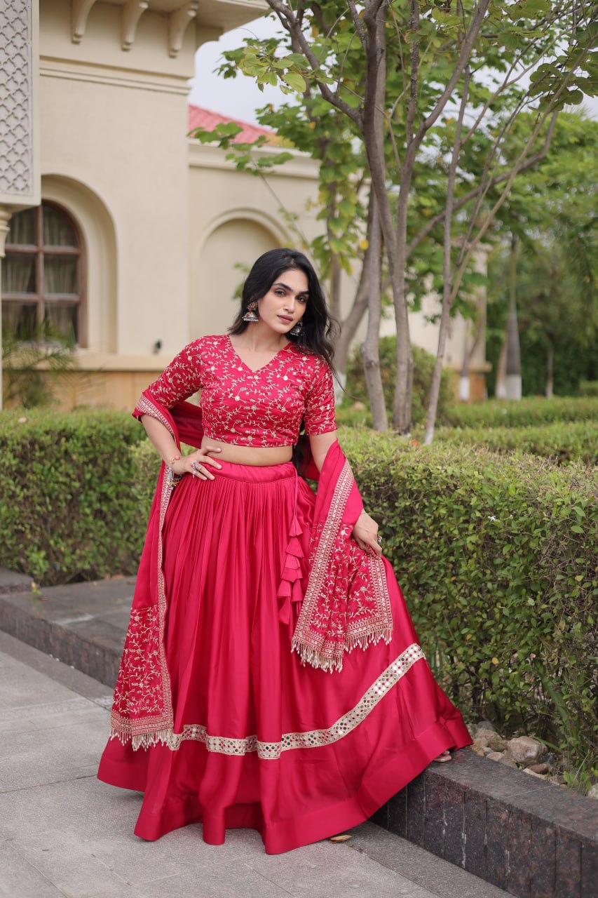 Glory Satin Embroidered Zari Sequins Work Lehenga Choli