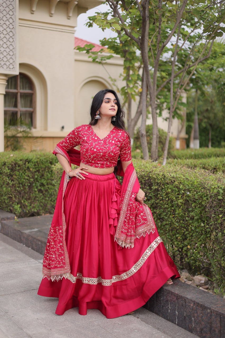 Glory Satin Embroidered Zari Sequins Work Lehenga Choli