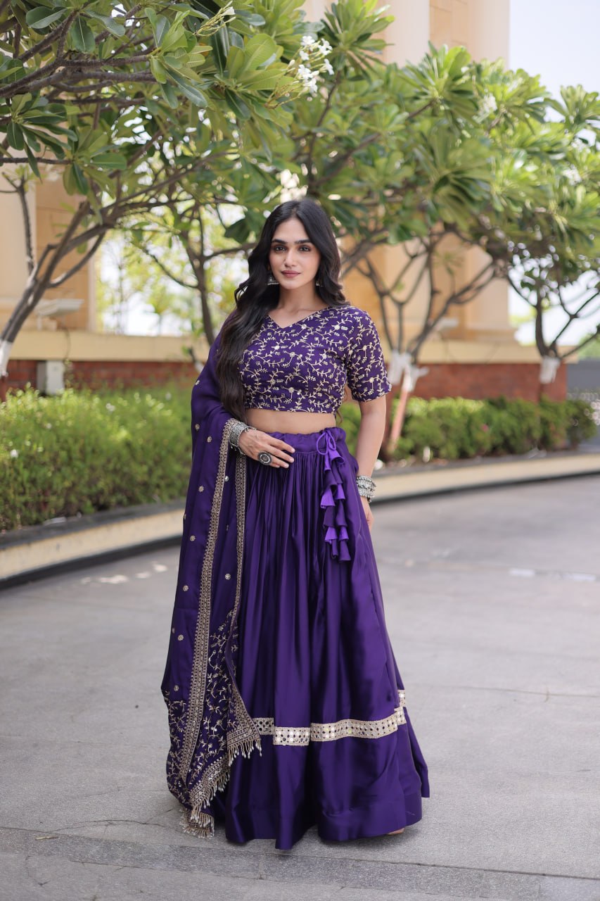 Glory Satin Embroidered Zari Sequins Work Lehenga Choli