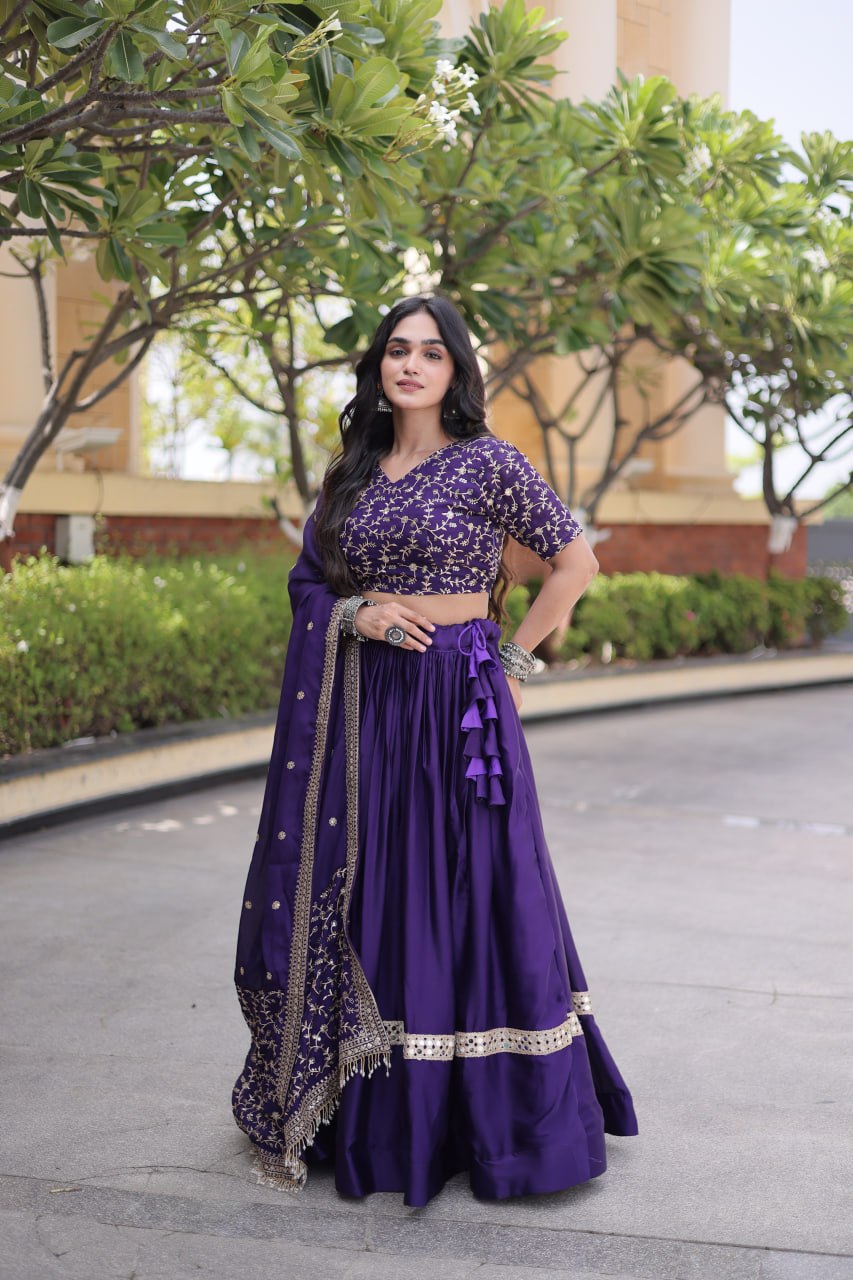 Glory Satin Embroidered Zari Sequins Work Lehenga Choli