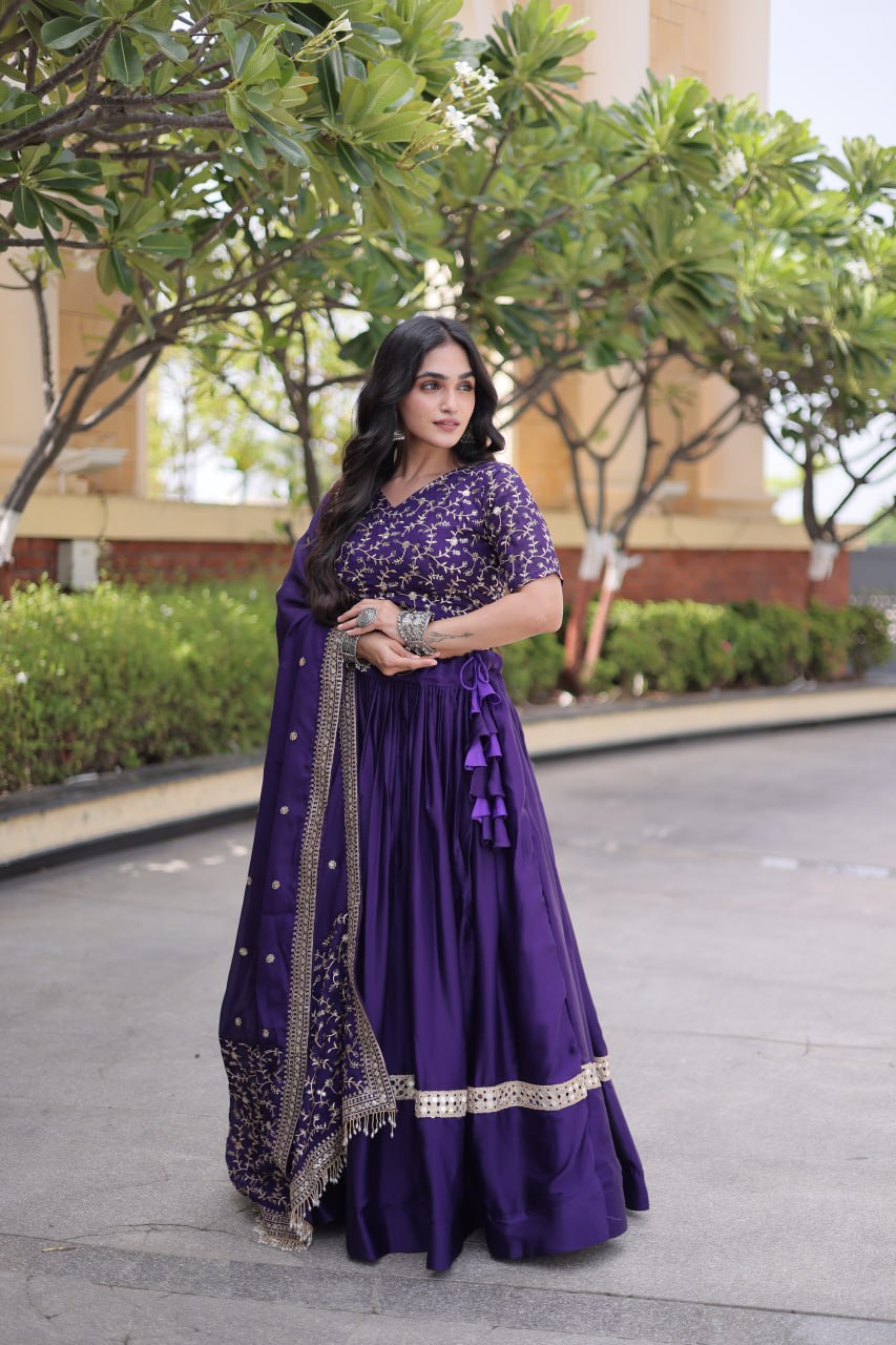 Glory Satin Embroidered Zari Sequins Work Lehenga Choli