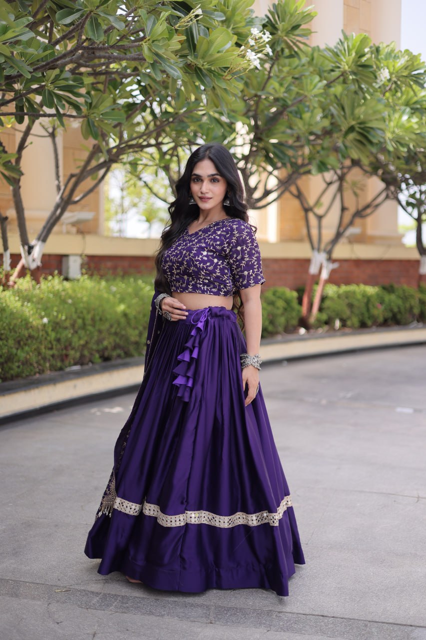 Glory Satin Embroidered Zari Sequins Work Lehenga Choli